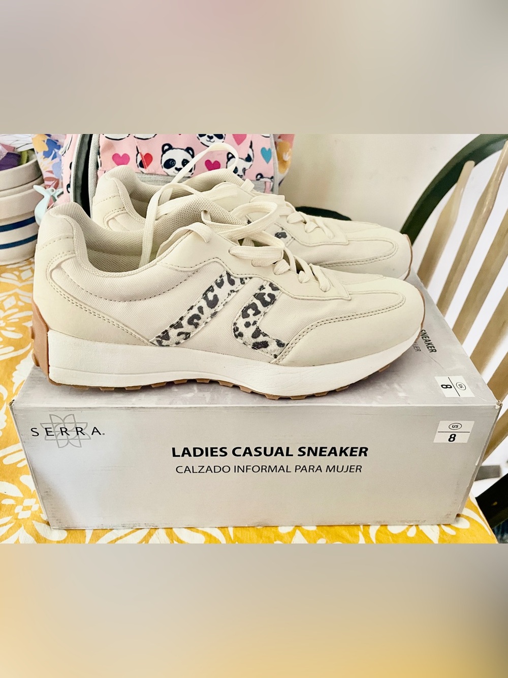 SERRA Cream Casual Sneakers with Leopard Accent